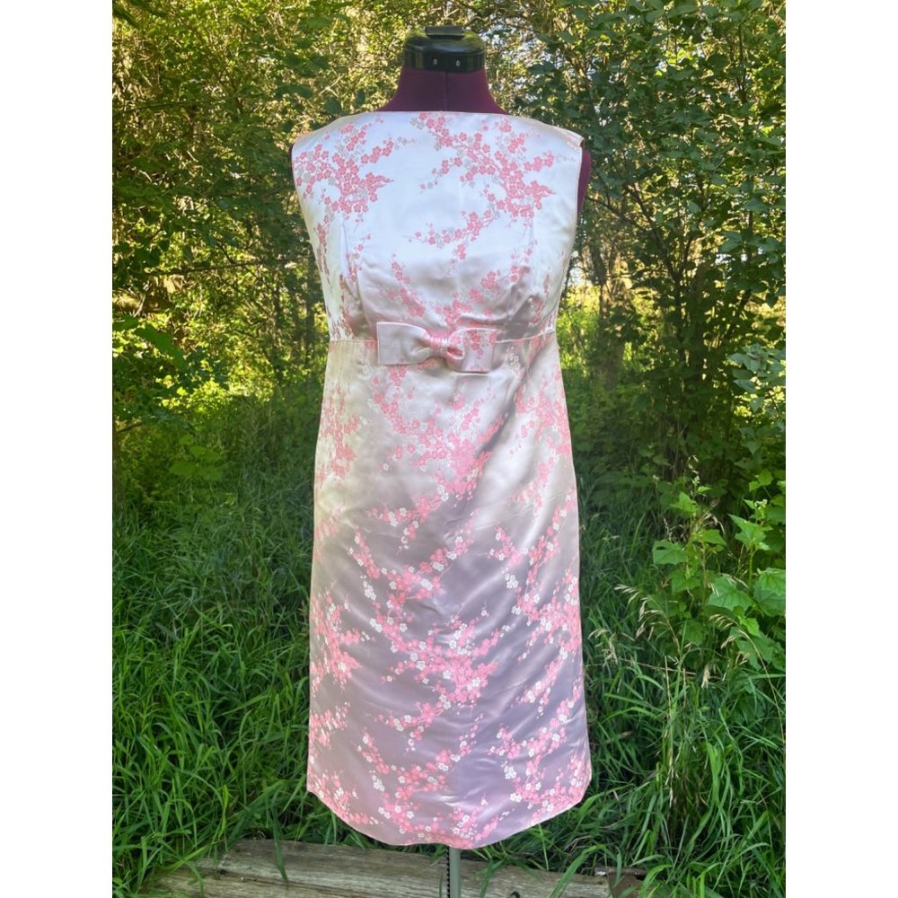 Vintage 1960s Dress Hong Kong Silk Cherry Bloom Brocade Pink S